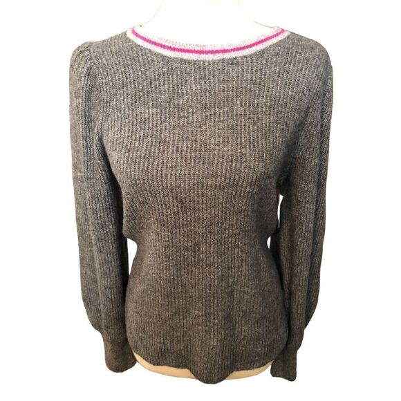 Halogen Sweater Grey Heather Stripe Neck Crew Neck Pullover XL - Picture 3 of 9